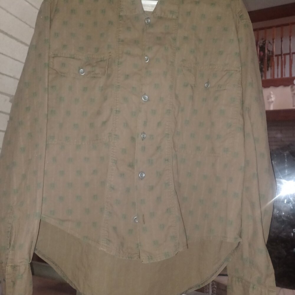 Police File Women's Button-Up Blouse Small SZ 6 Brown & Green